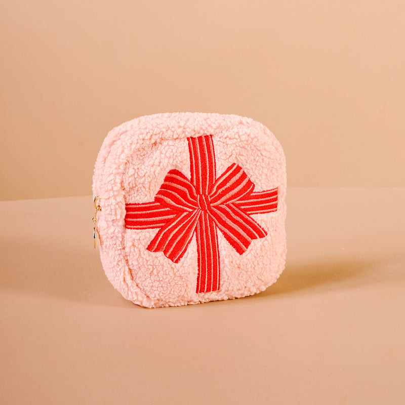 Red Gift Bow Square Teddy Pouch
