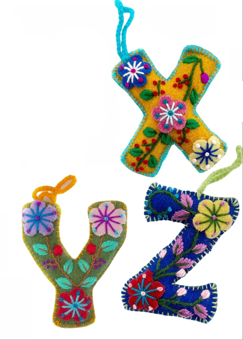 Colorful Embroidered Letter Ornament
