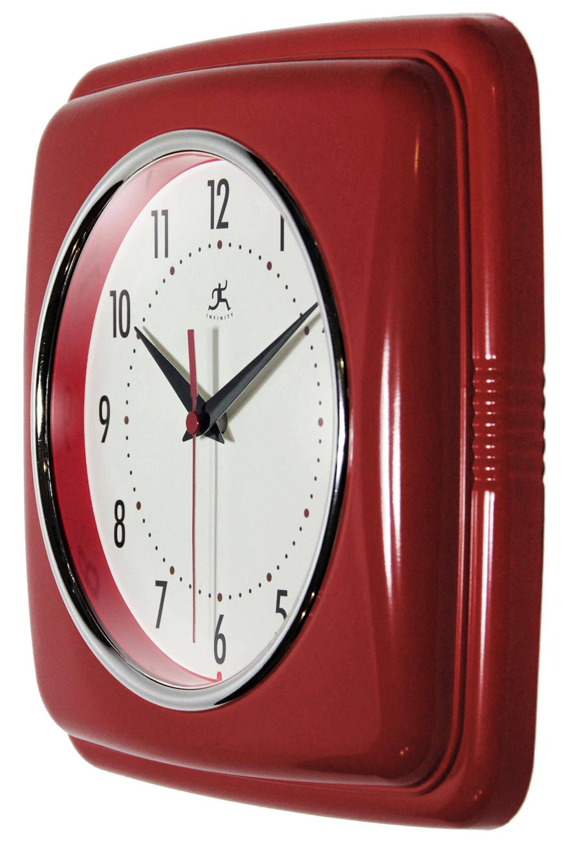 Retro Square Wall Clock in Dark Red