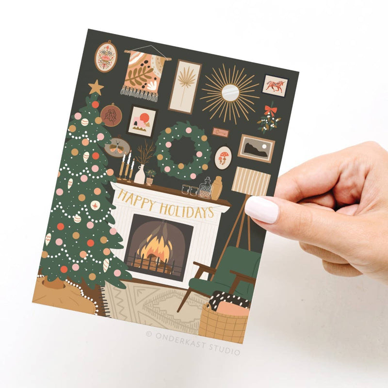Happy Holidays Cozy Fireplace Card