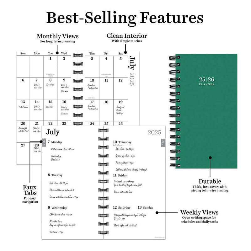 Small Weekly/Monthly Planner 2025-2026 - Grass Green