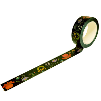 Decorative black tape with art nouveau flowers