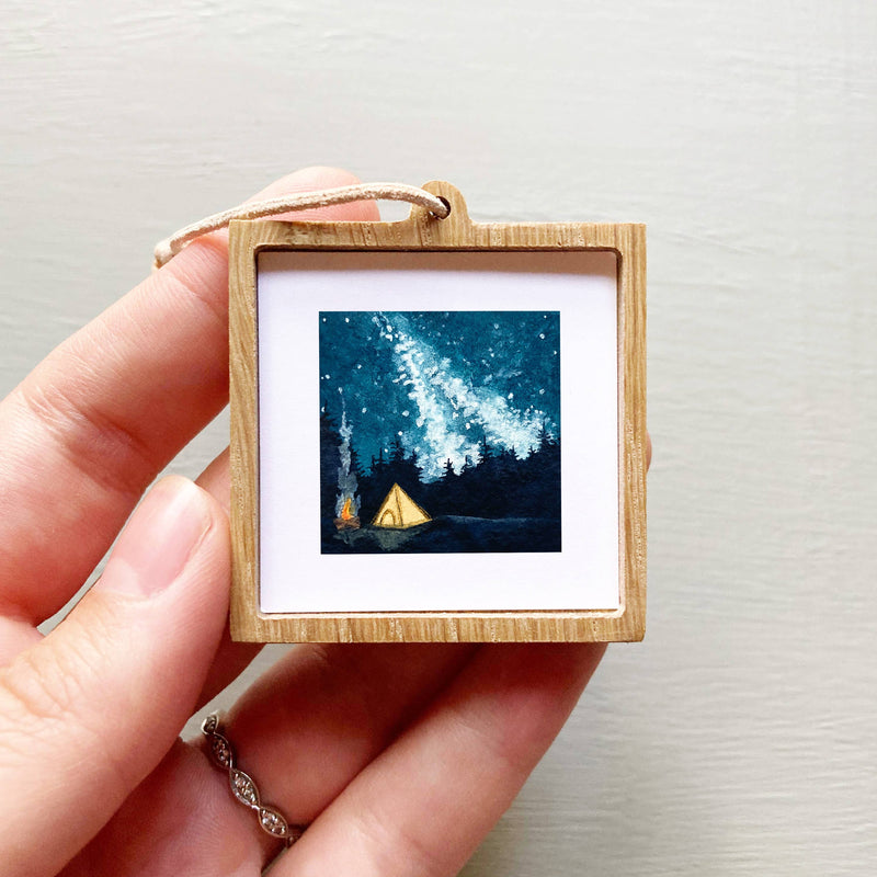 Mini 1" Camping Galaxy Night Tiny Watercolor Print