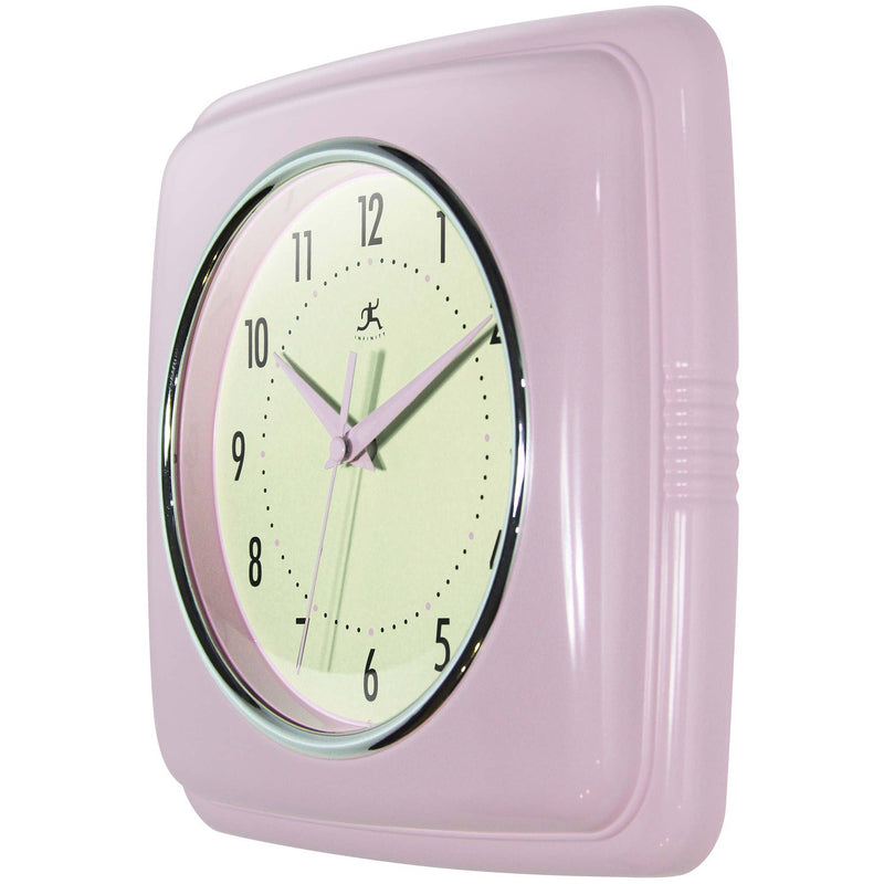 Retro Square Wall Clock in Pastel Pink