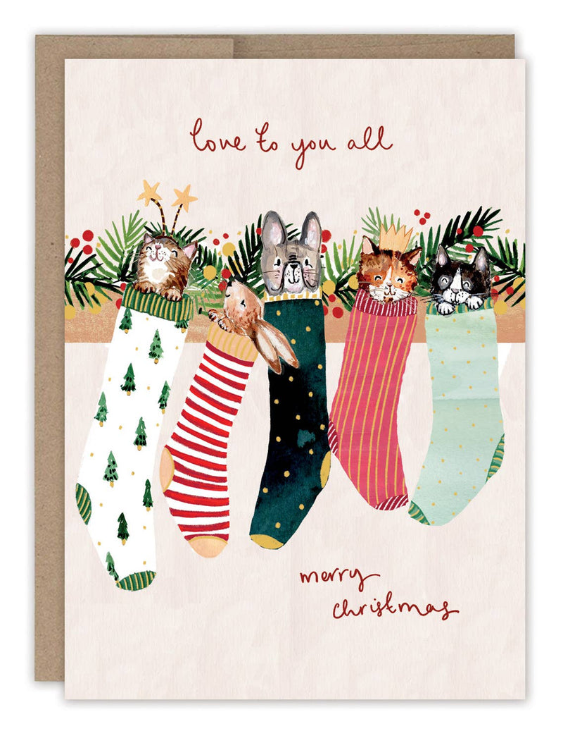 Animals In Stockings Christmas Card Set of 10