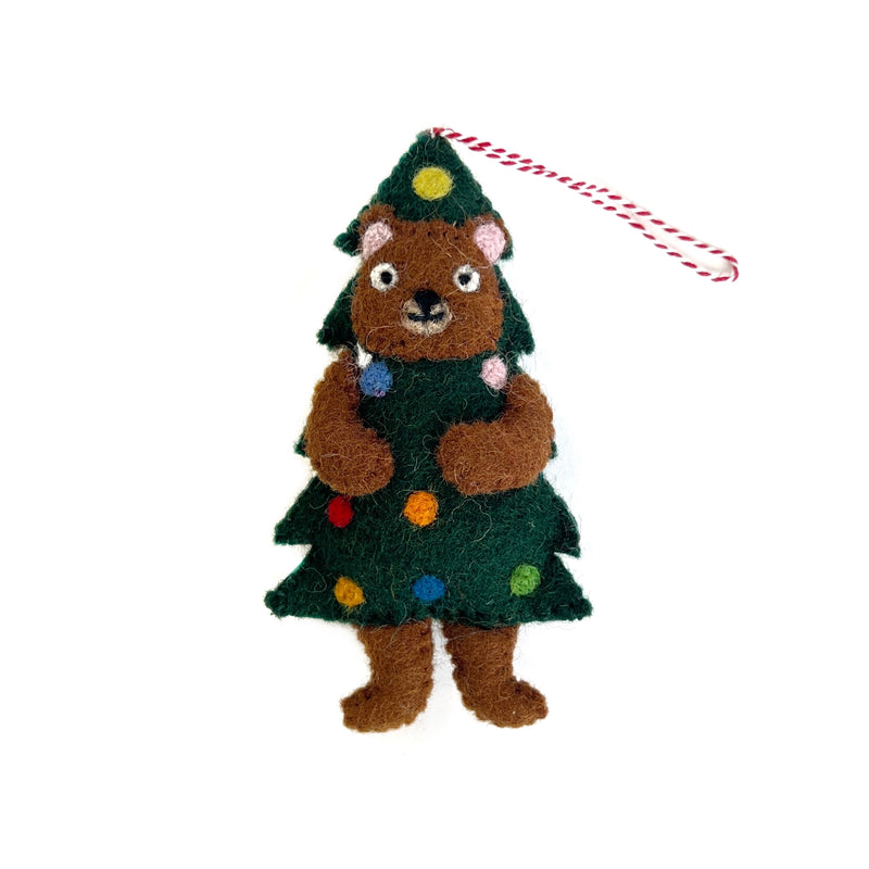 Bear in Christmas Tree Wool Ornament