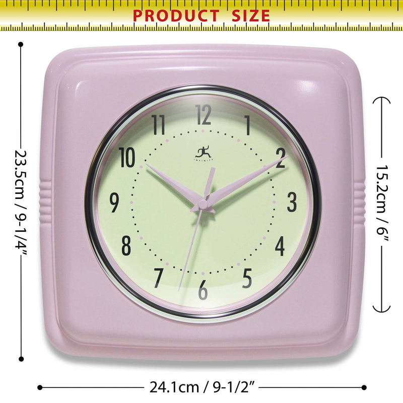Retro Square Wall Clock in Pastel Pink