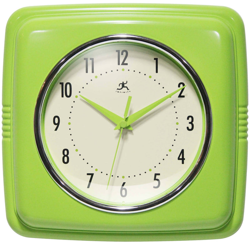Retro Square Wall Clock in Lime Green