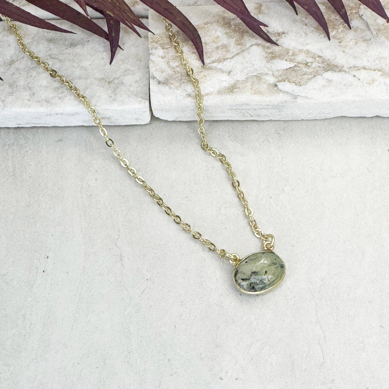 Gold Plated Necklace with Semiprecious Stone - Prehnite