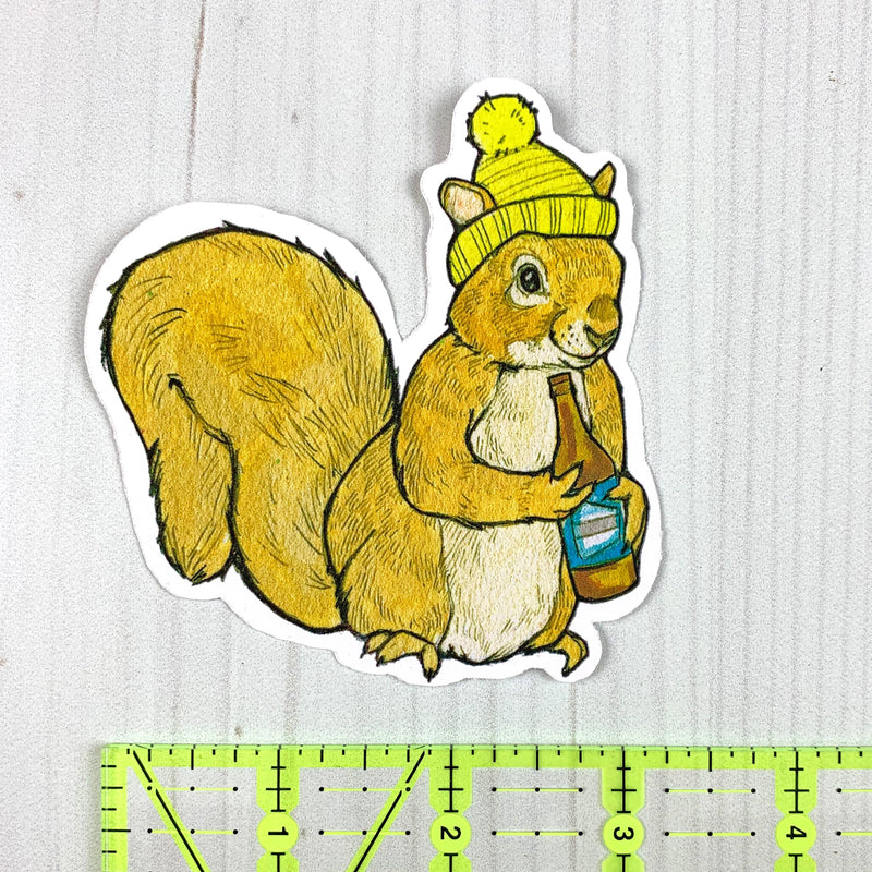 Beer Squirrel Vinyl Sticker