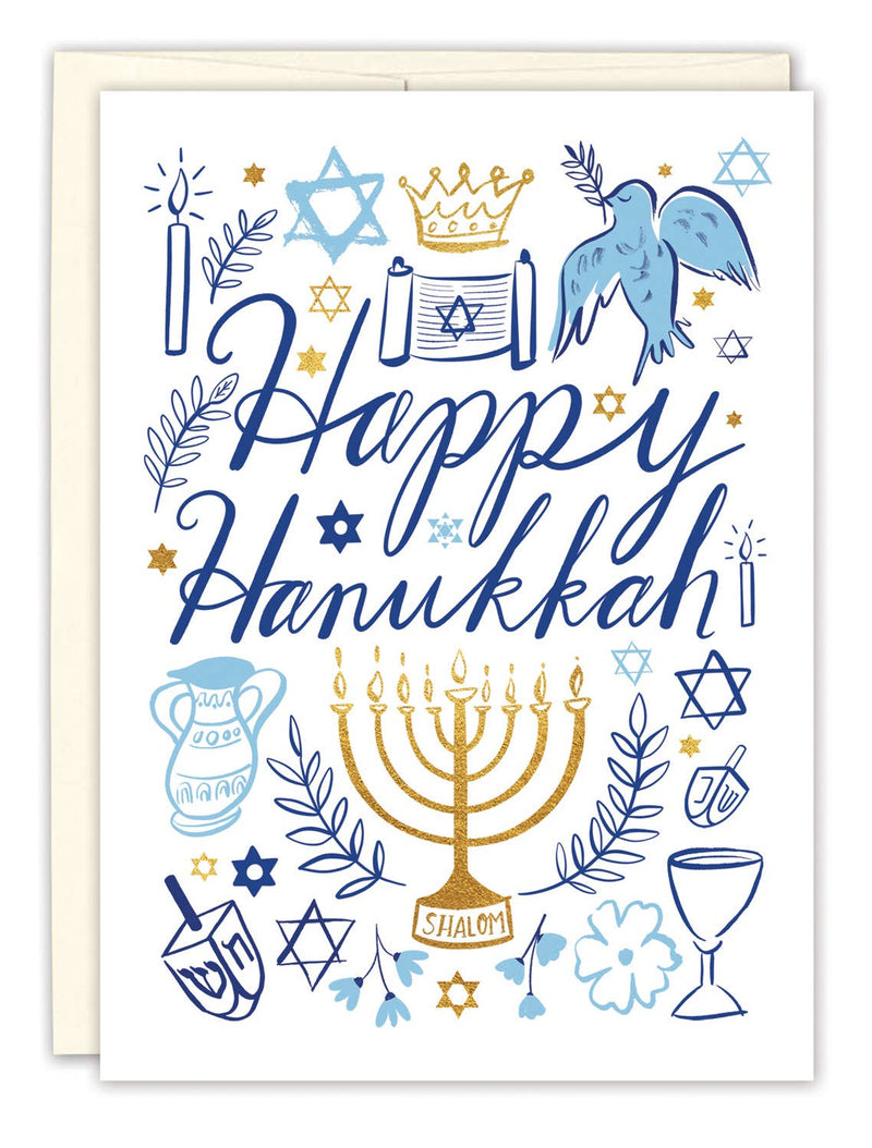 Hand-drawn Happy Hanukkah Holiday Card