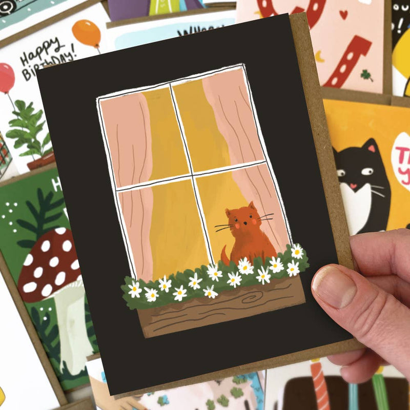 Cat at Window Blank Card