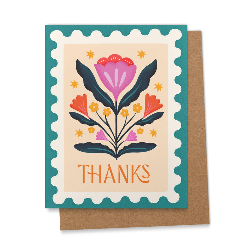 Folk Art Flowers Thank You Card