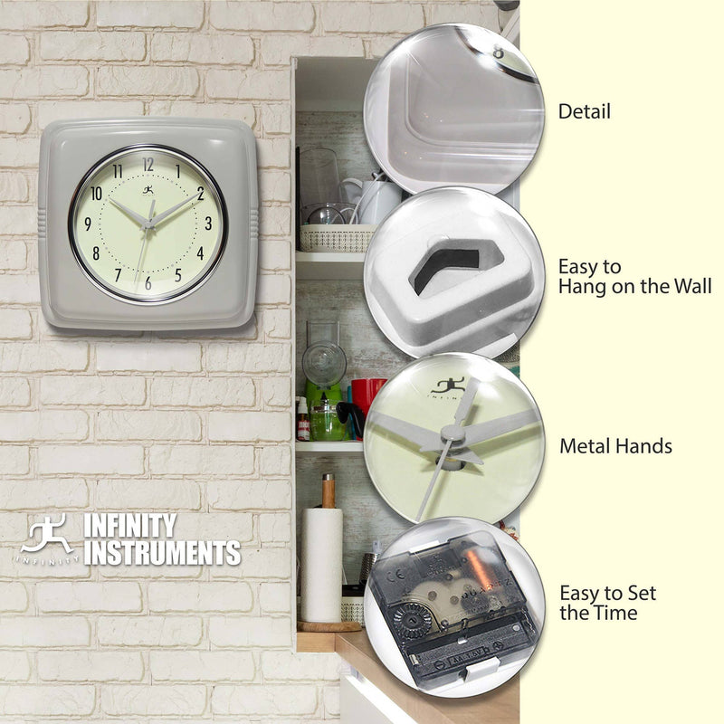 Retro Square Wall Clock in Stone Grey