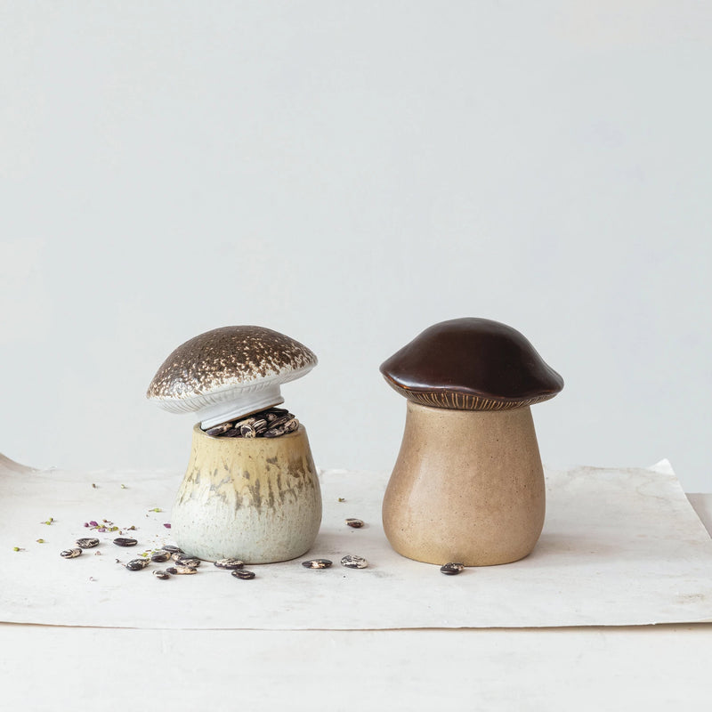 Stoneware Mushroom Canister - Brown & Tan
