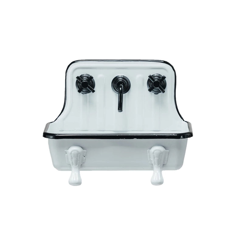 White & Black Metal Sink Soap Dish