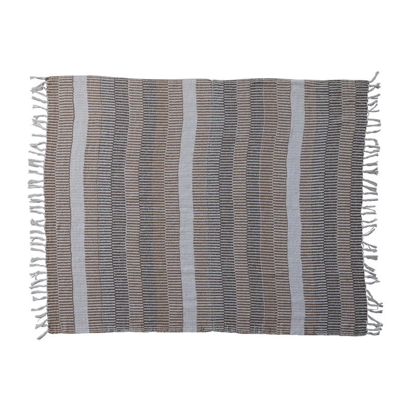 Neutral Stripe Recycled Cotton-Blend Throw with Fringe