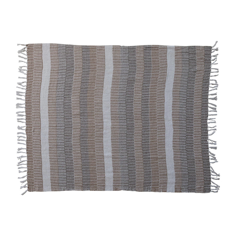 Neutral Stripe Recycled Cotton-Blend Throw with Fringe