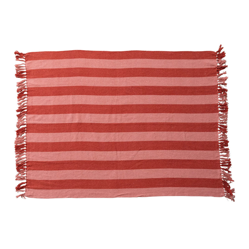 Striped Recycled Cotton Blend Throw with Fringes