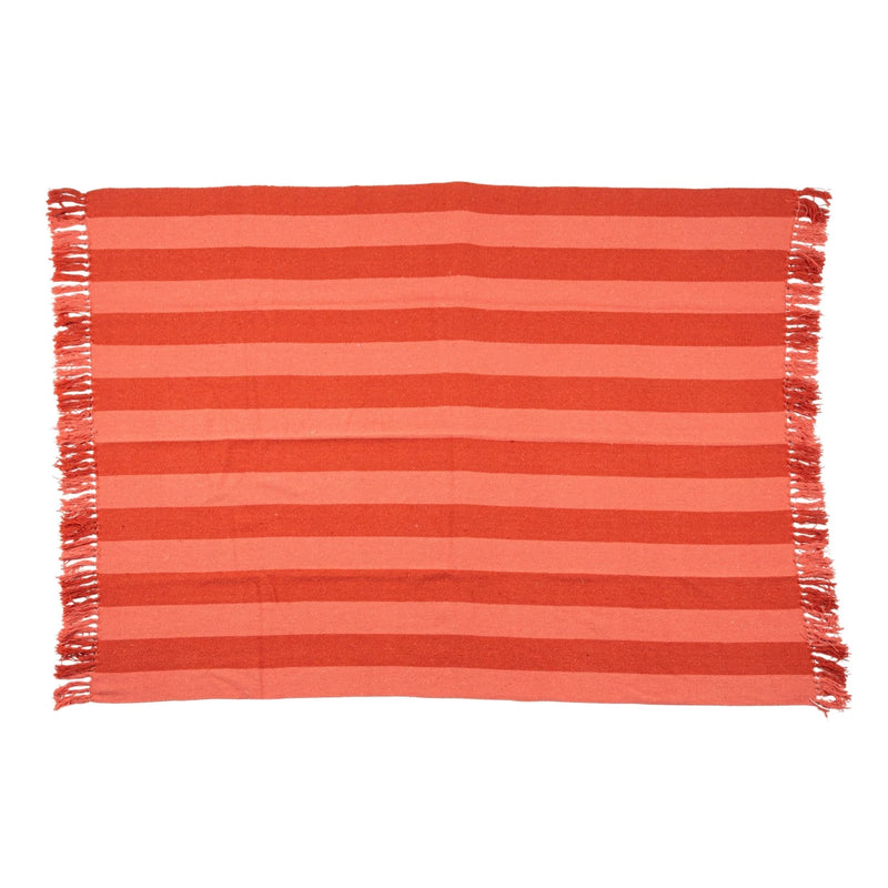 Striped Recycled Cotton Blend Throw with Fringes
