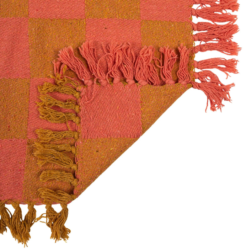 Recycled Cotton Blend Two-Tone Checkered Throw with Fringe