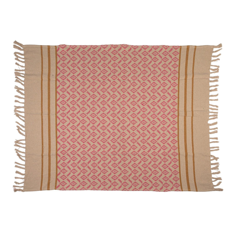 Pink Medallion Recycled Cotton Blend Jacquard Throw with Tassels