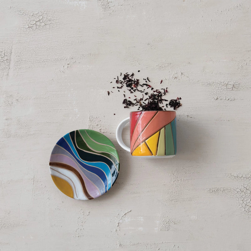Stoneware Plate with Wax Relief Design