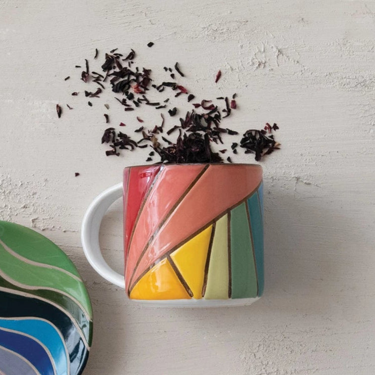 Stoneware Mug with Wax Relief Rays