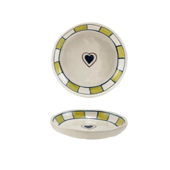 Hand-Painted Stoneware Dish with Striped Border (Assorted)