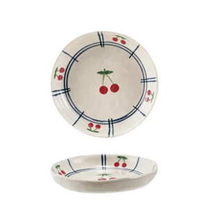 Hand-Painted Stoneware Dish with Striped Border (Assorted)
