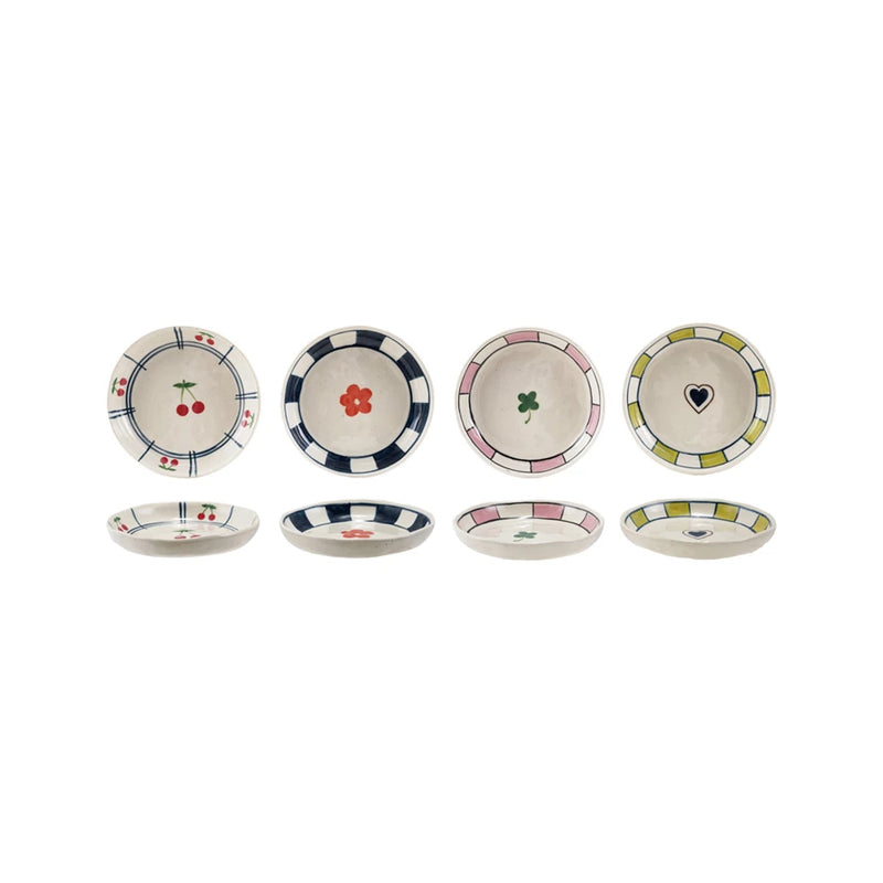 Hand-Painted Stoneware Dish with Striped Border (Assorted)