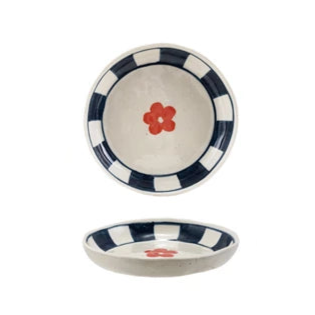 Hand-Painted Stoneware Dish with Striped Border (Assorted)