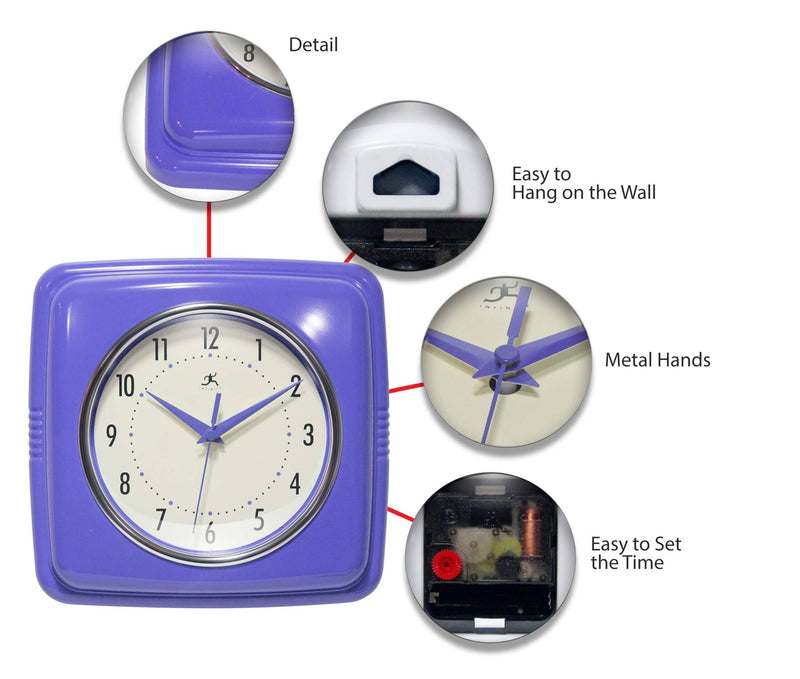 Retro Square Wall Clock in Periwinkle