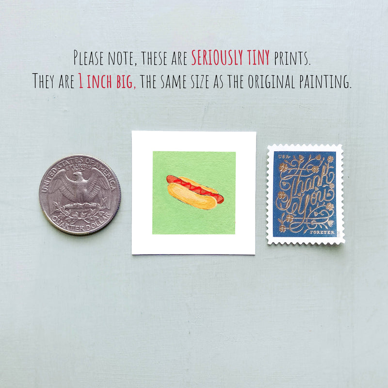 Mini 1" Hot Dog Gouache Art Print