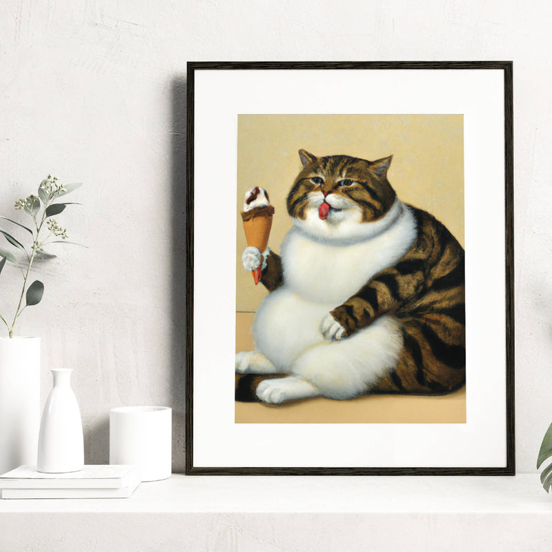Ice Cream Kitty Renaissance Portrait Print
