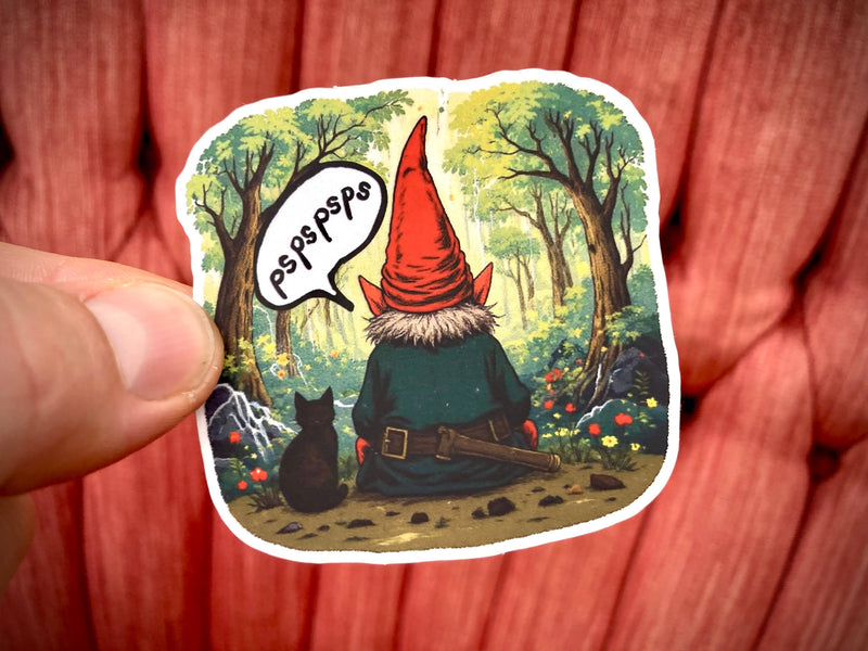 Pspspspsps Cat and Gnome Sticker