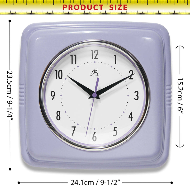 Retro Square Wall Clock in Lilac