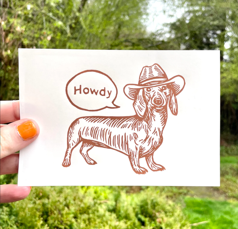 Cowboy Dachshund Linocut Print