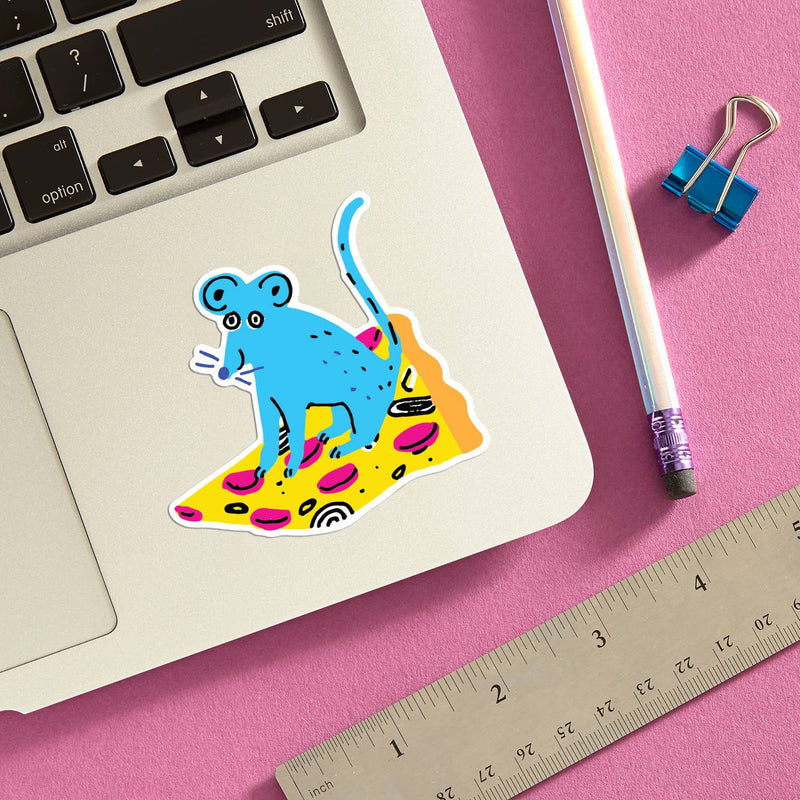 Blue Pizza Rat Drawing Sticker