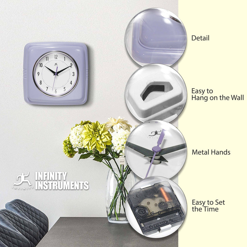 Retro Square Wall Clock in Lilac