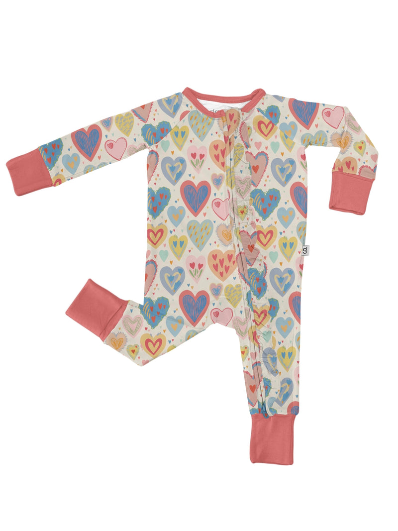 Lovestruck Hearts Long Sleeved Zip Pajamas