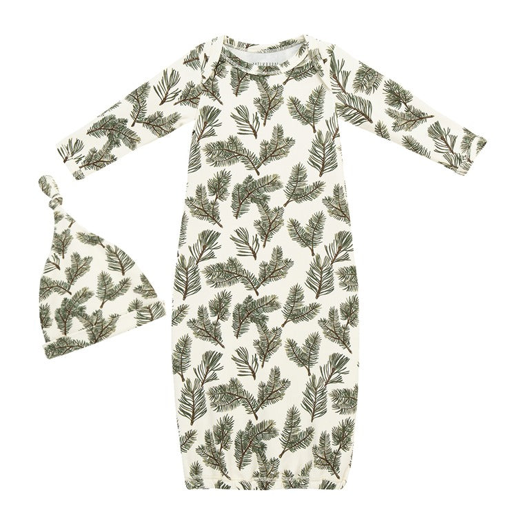 Pine Baby Gown & Hat Set