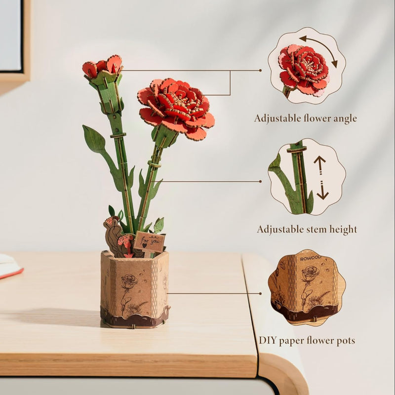 Red Carnation DIY Wooden Flowers