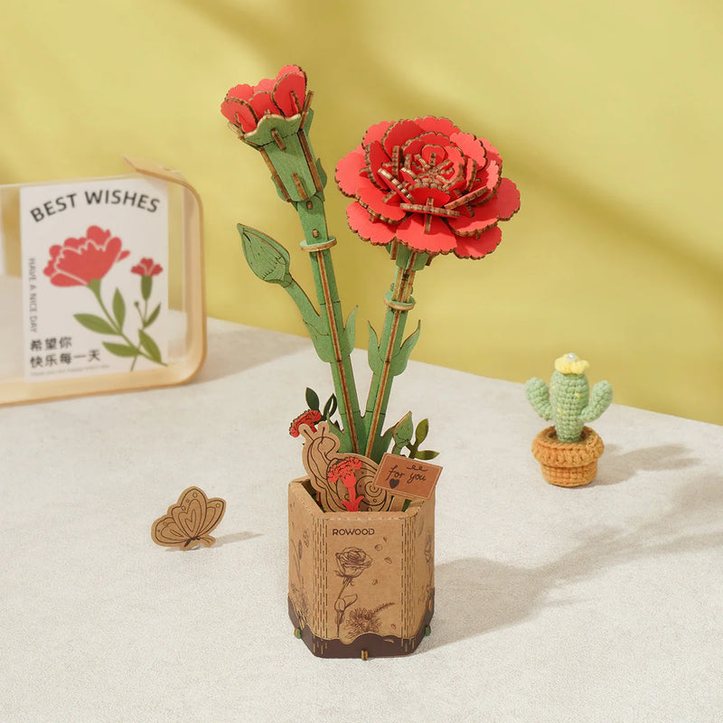 Red Carnation DIY Wooden Flowers