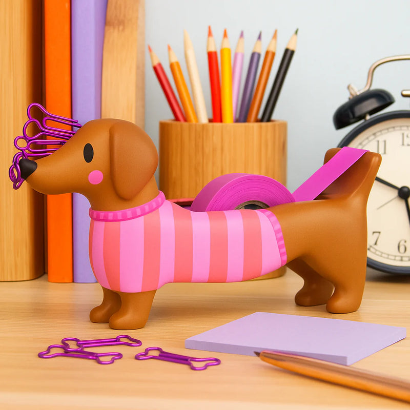 Wiener Dog Tape Dispenser and Paperclips