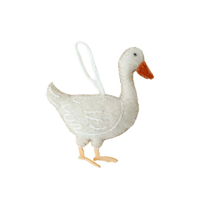 White Goose Embroidered Wool Ornament