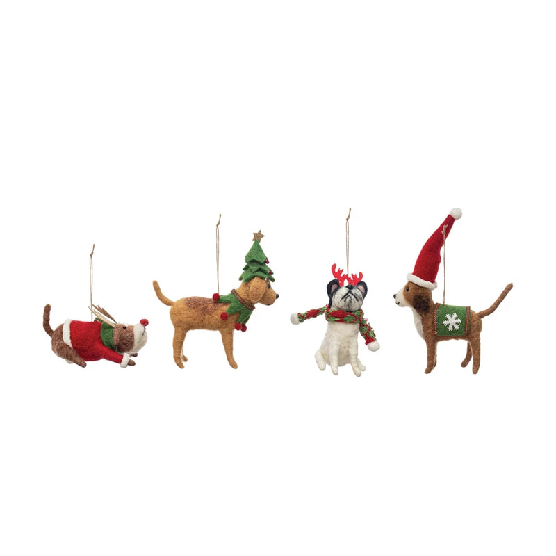 Wool Felt Dog in Holiday Outfit Ornament (Assorted)