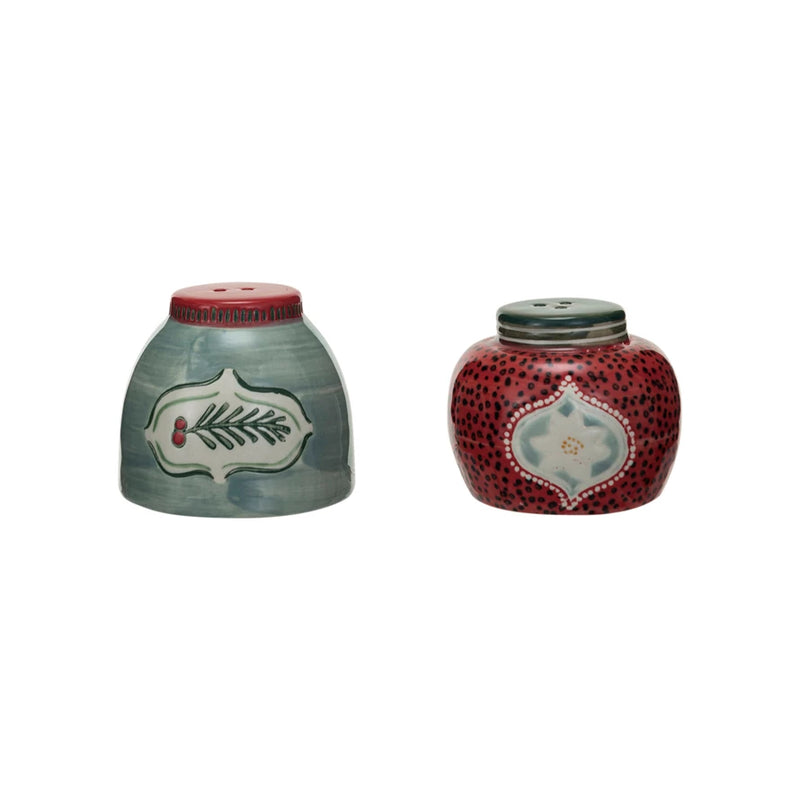 Holly & Ornament Hand-Painted Stoneware Salt & Pepper Shakers