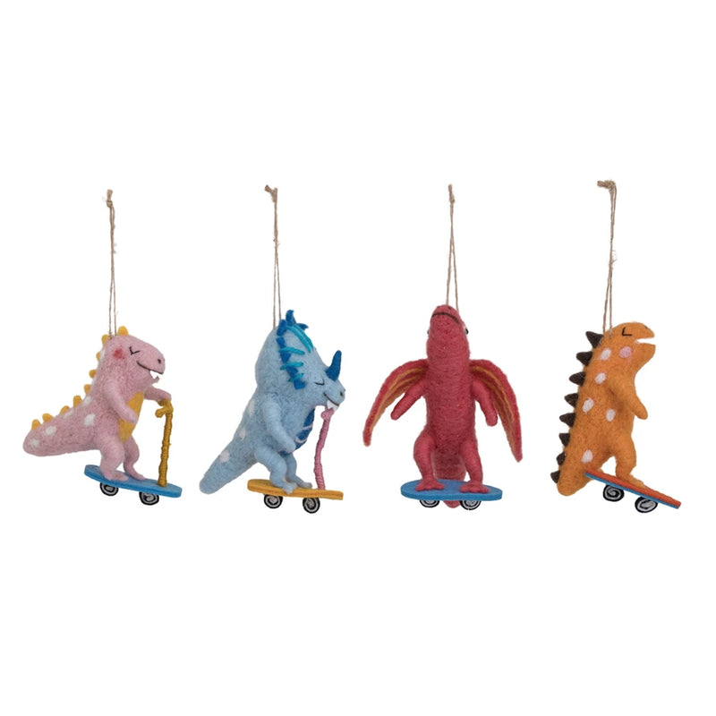 Wool Dinosaur on Wheels Ornament (4 Styles)