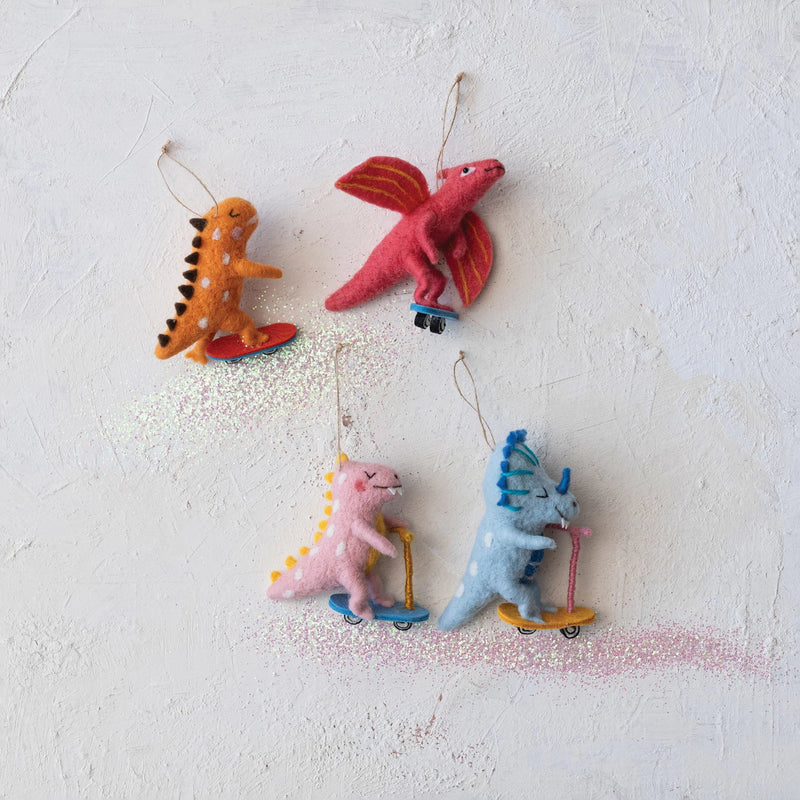 Wool Dinosaur on Wheels Ornament (4 Styles)